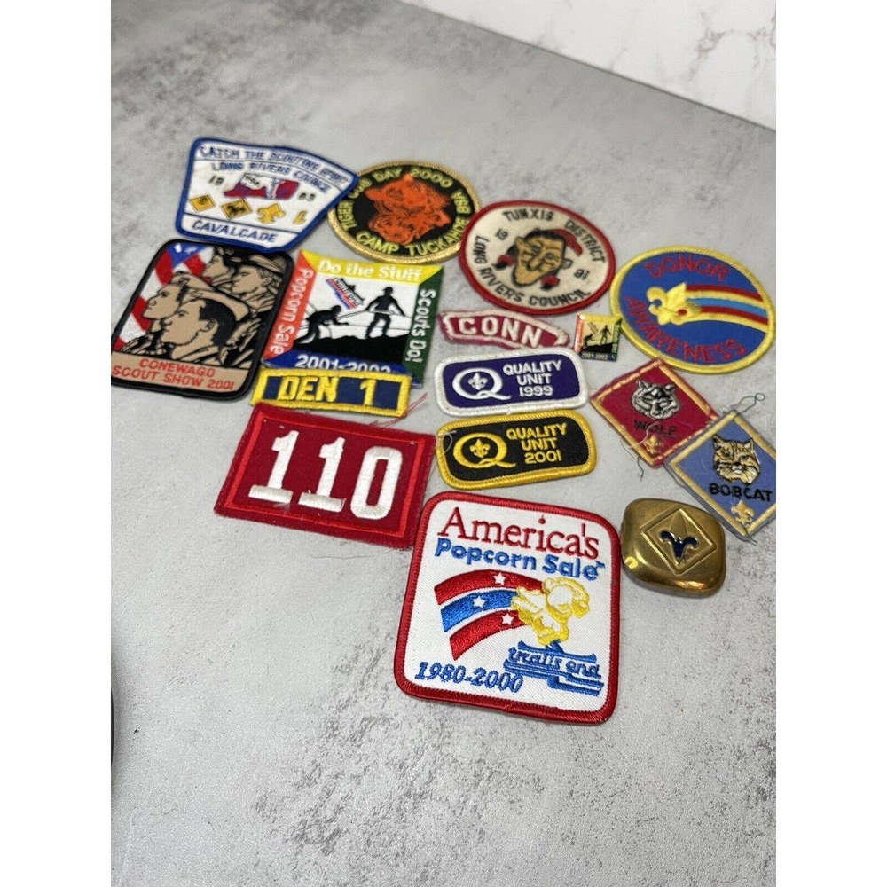 Lot Of 14 Boy Scouts Patches Pin Neckerchief Slider 1981-2001
